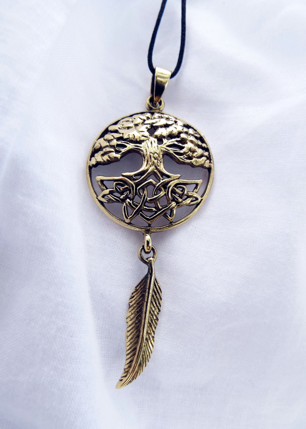 Tree of Life Dreamcatcher Feather Indian Protection Celtic Pendant Symbol Handmade Necklace Gothic Dark Bronze Jewelry