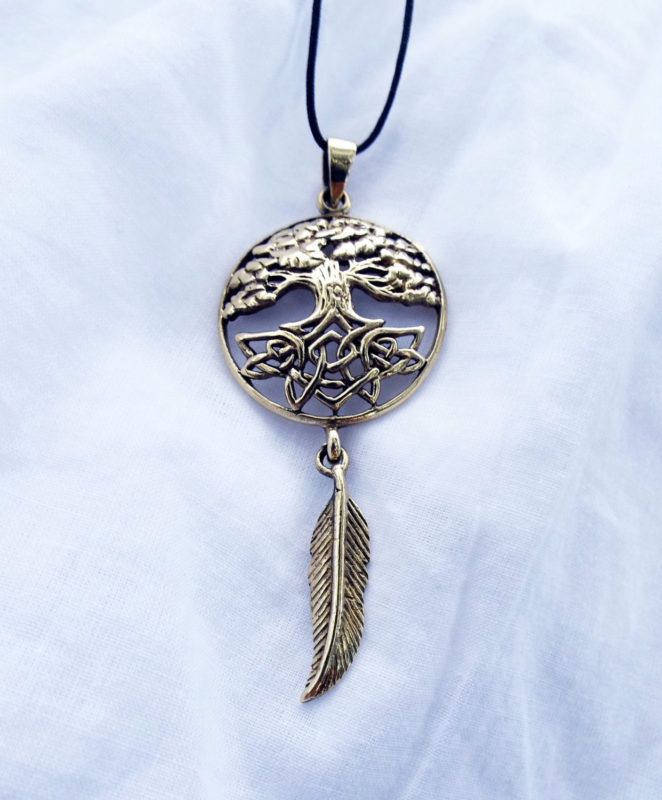 Tree of Life Dreamcatcher Feather Indian Protection Celtic Pendant Symbol Handmade Necklace Gothic Dark Bronze Jewelry