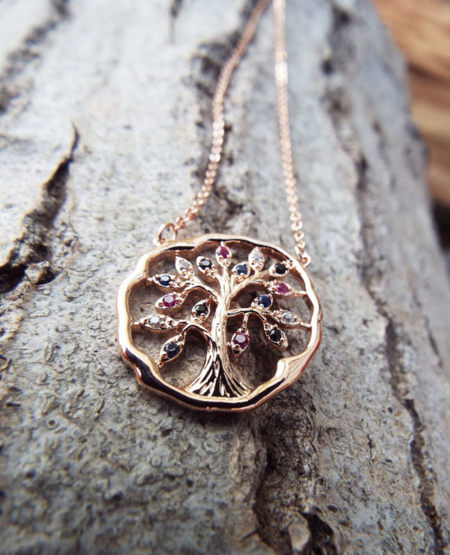 Tree of Life Pendant Rose Gold Protection Tree Handmade Necklace Gothic Dark Jewelry Symbol Stainless Steel