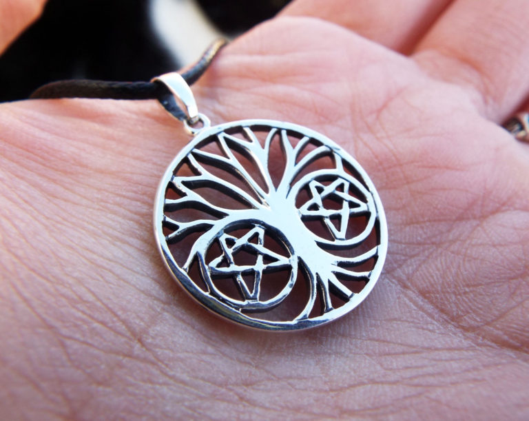 Tree of Life Pendant Silver Handmade Necklace Pentagram Star Witch Wicca Protection Celtic Sterling 925 Gothic Dark Jewelry Symbol Nature