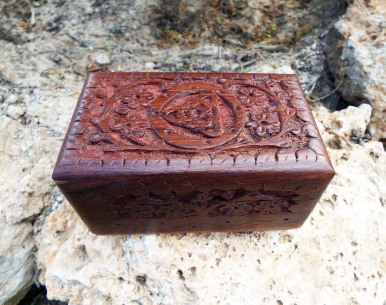 Triquetra Celtic Box Symbol Handmade Wooden Eco Friendly Indian Balinese Floral Trinket