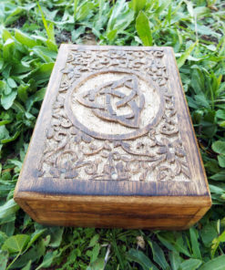 Triquetra Celtic Box Symbol Handmade Wooden Mango Tree Eco Friendly Indian Balinese Floral Trinket