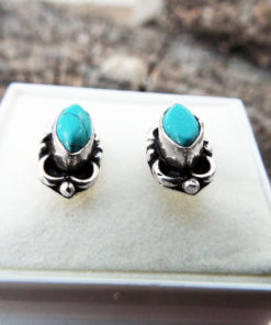 Turquoise Earrings Studs Blue Gemstone Silver Protection Handmade Sterling 925 Jewelry