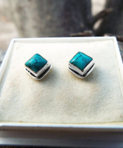 Turquoise Earrings Studs Blue Gemstone Silver Protection Handmade Sterling 925 Jewelry