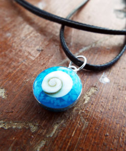 Turquoise Pendant Silver Shiva Eye Seashell Handmade Necklace Beach Ocean Sea Protection Jewelry