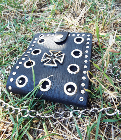 Wallet Purse Vegan Leather Handmade Cross Symbol Black Gothic Dark Chain Pouch Case Cruelty Free