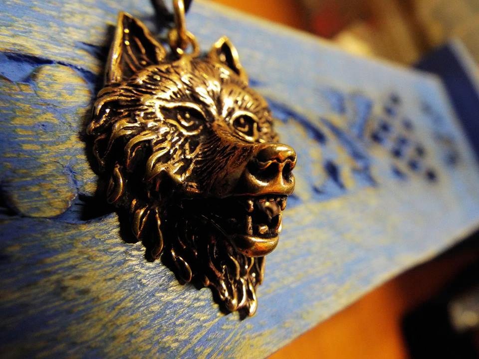 Wolf Pendant Bronze Handmade Necklace Jewelry Native American Indian