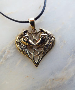 Wolf Pendant Heart Love Triquetra Celtic Knot Bronze Handmade Necklace Gothic Dark Magic Wiccan Wicca Jewelry