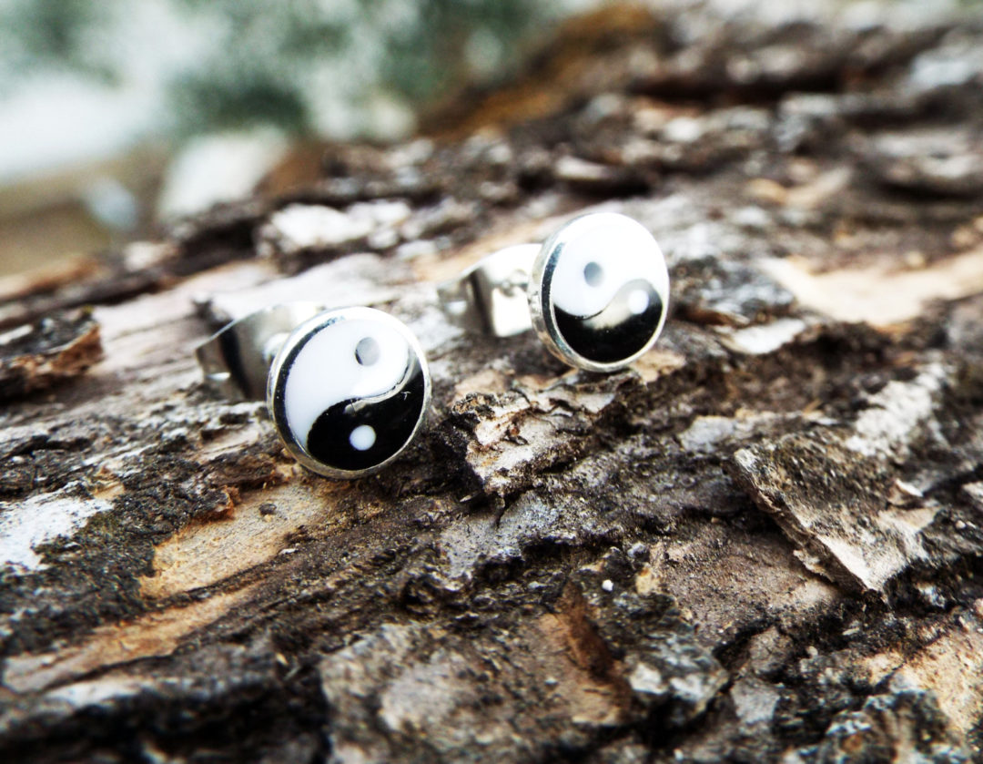 Yin Yang Earrings Studs Silver Handmade Sterling 925 Chinese Asian