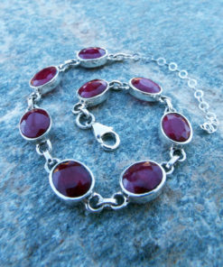 Ruby Bracelet Silver Cuff Dangle Chain Sterling 925 Handmade Red Gemstone Gothic Dark Antique Vintage Jewelry