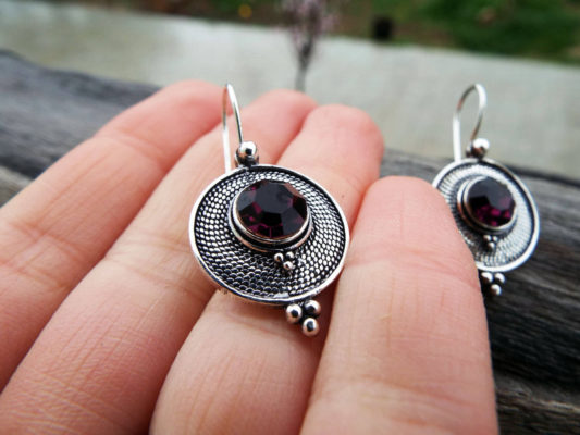 Amethyst Earrings Silver Drop Dangle Gemstone Handmade Sterling 925 Purple Gothic Dark Jewelry