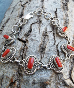 Coral Bracelet Handmade Silver Cuff Gemstone Red Sterling 925 Ocean Sea Summer Beach Good Fortune Luck Jewelry