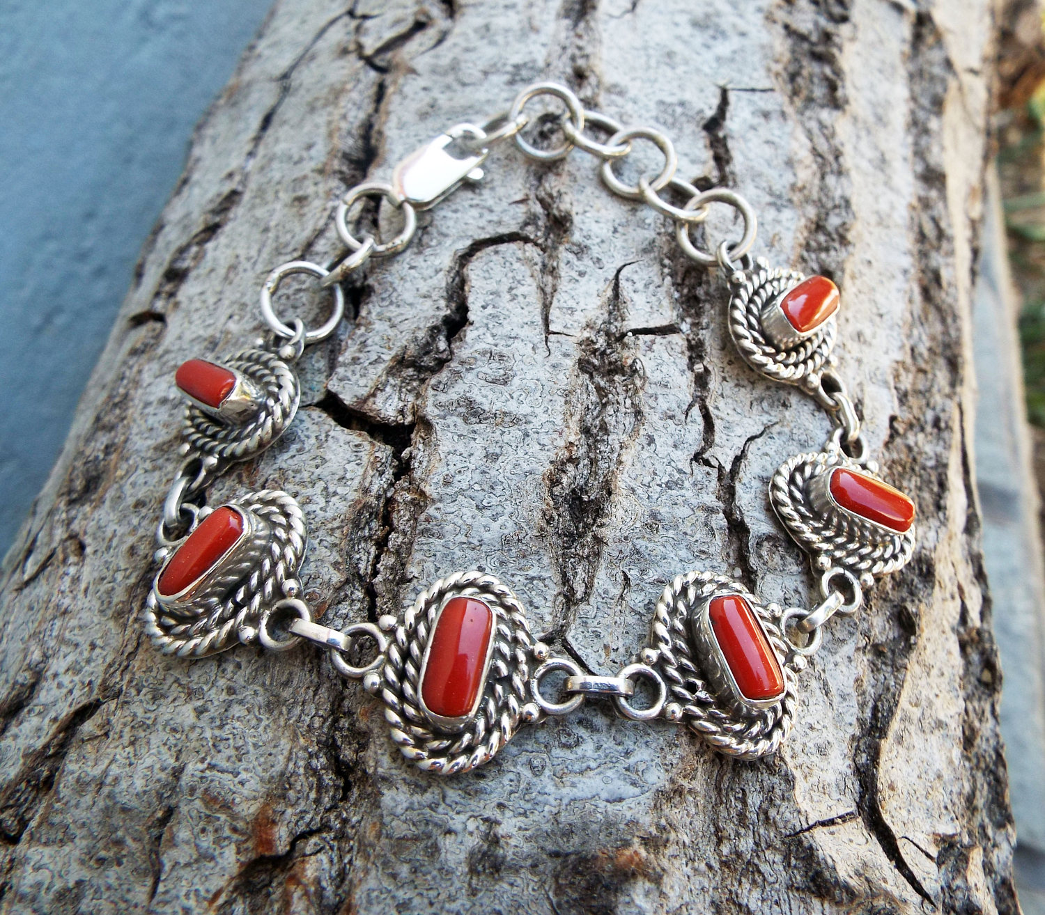 Red Coral Stone Flat Silver Bead Bracelet (8 MM) | Natural Stone |  MYSTICFLAVIA – Mystic Flavia