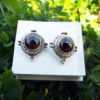Earrings Garnet Studs Red Gemstone Silver Handmade Sterling 925 Gothic Dark Vintage Antique Jewelry