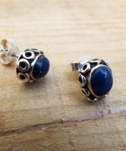 Lapis Lazuli Earrings Studs Gemstone Silver Handmade Stone Sterling 925 Gothic Dark Antique Vintage Bohemian Jewelry