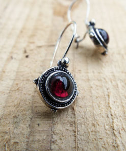 Earrings Garnet Drop Dangle Red Gemstone Silver Handmade Sterling 925 Gothic Dark Vintage Antique Jewelry
