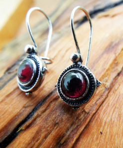 Earrings Garnet Drop Dangle Red Gemstone Silver Handmade Sterling 925 Gothic Dark Vintage Antique Jewelry