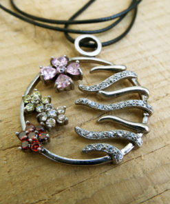 Flower Pendant Silver Handmade Necklace Sterling 925 Zircon Floral Jewelry Boho Symbol