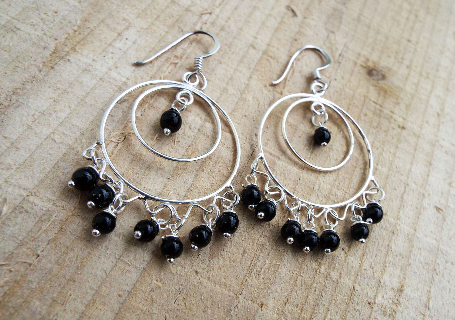 Black stone, celtic pure silver earrings – Shilphaat.com