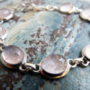 Rose Quartz Bracelet Silver Cuff Dangle Chain Sterling 925 Handmade Gemstone Gothic Dark Antique Vintage Jewelry