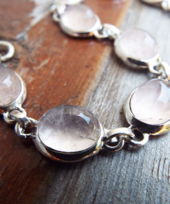 Rose Quartz Bracelet Silver Cuff Dangle Chain Sterling 925 Handmade Gemstone Gothic Dark Antique Vintage Jewelry