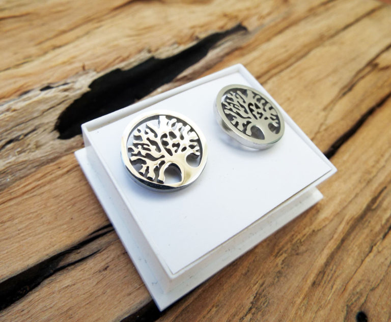 Tree of Life Earrings Studs Silver Celtic Tree Symbol Stainless Steel Handmade Jewelry Nature