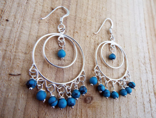 Turquoise Earrings Drop Dangle Blue Gemstone Silver Protection Handmade Sterling 925 Jewelry Boho