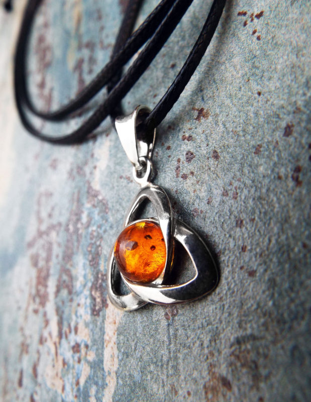 Amber Pendant Triquetra Silver Handmade Necklace Sterling 925 Symbol Jewelry