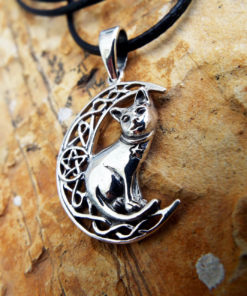 Cat Moon Pendant Silver Handmade Necklace Pentagram Sterling 925 Witch Halloween Necklace Celtic Jewelry Pagan Protection Symbol