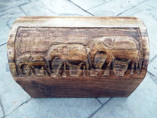 Elephant Box Indian Balinese Hindu Ganesha Mango Tree Wood Handmade Carved Animal Symbol Trinket Jewelry Chest
