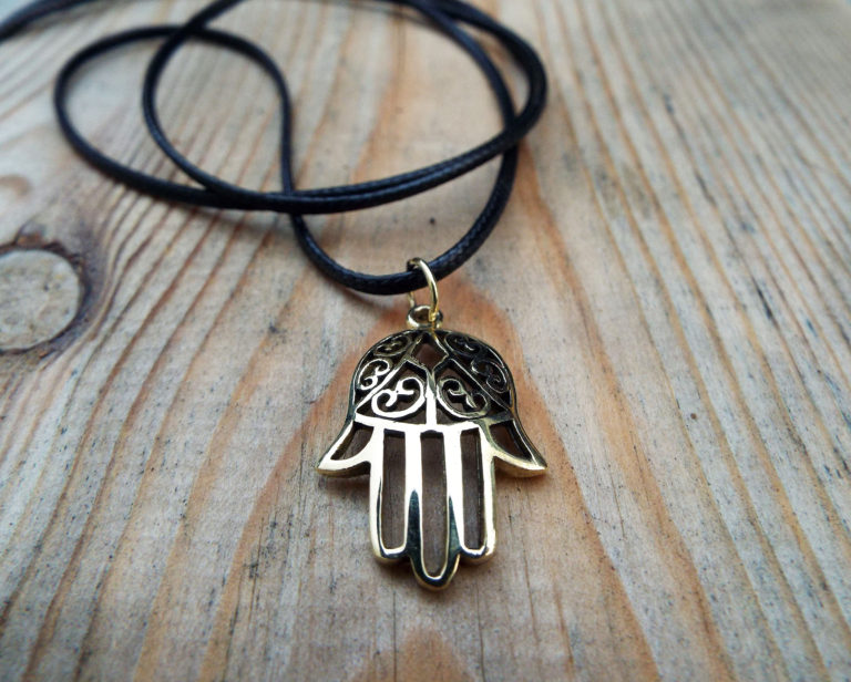Fatima Hand Hamsa Pendant Handmade Necklace Bronze Symbol Jewelry