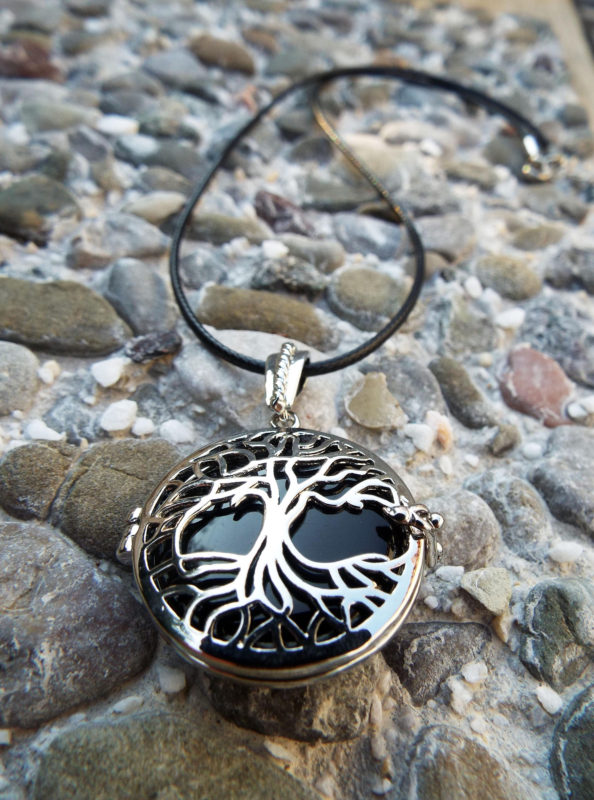 Onyx Pendant Tree of Life Silver Handmade Necklace Black Gemstone Jewelry