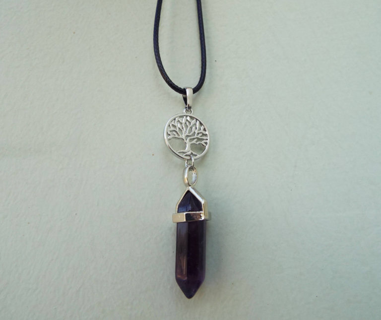 Pendulum Amethyst Pendant Tree of Life Gemstone Pointer Silver Necklace Handmade Jewelry