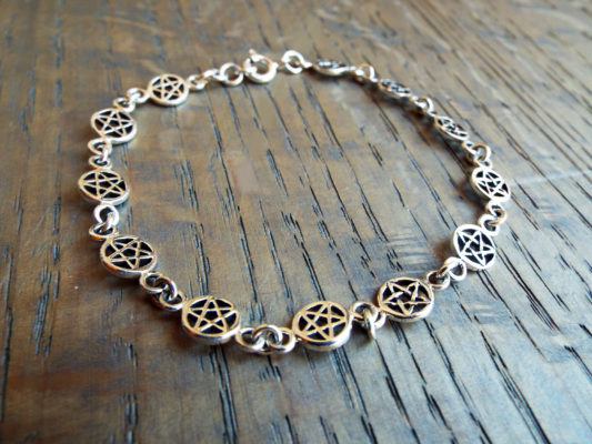 Pentagram Bracelet Silver Handmade Sterling 925 Gothic Dangle Wiccan Jewelry
