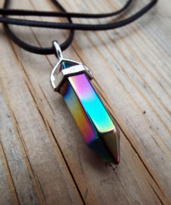 Rainbow Hematite Pendulum Pendant Silver Handmade Gemstone Necklace Stone Gothic Magic Wicca Jewelry