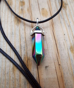 Rainbow Hematite Pendulum Pendant Silver Handmade Gemstone Necklace Stone Gothic Magic Wicca Jewelry