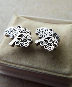 Tree of Life Earrings Studs Silver Celtic Tree Stainless Steel Symbol Handmade Jewelry Nature