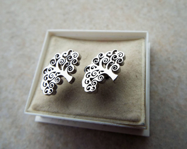 Tree of Life Earrings Studs Silver Celtic Tree Stainless Steel Symbol Handmade Jewelry Nature