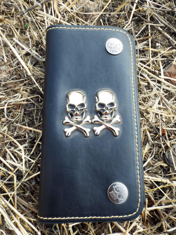 Wallet Purse Vegan Leather Handmade Skull Symbol Black Gothic Dark Chain Pouch Case Cruelty Free