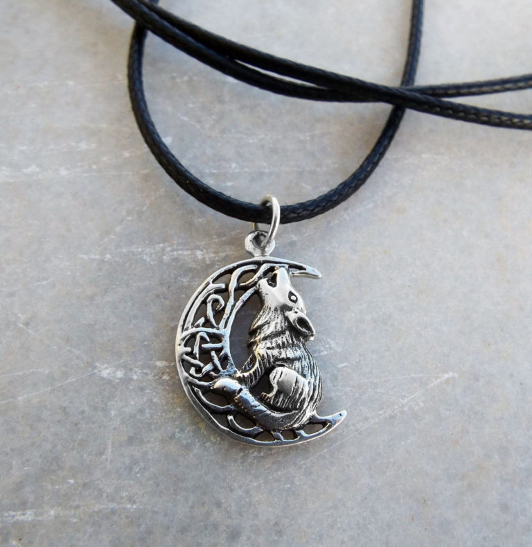 Wolf Pendant Moon Pentagram Silver Handmade Necklace Sterling 925 Gothic Dark Magic Celtic Wiccan Jewelry