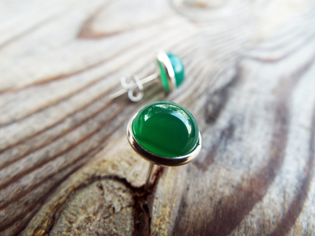 Jade Earrings Studs Sterling Silver 925 Handmade Green Jewelry