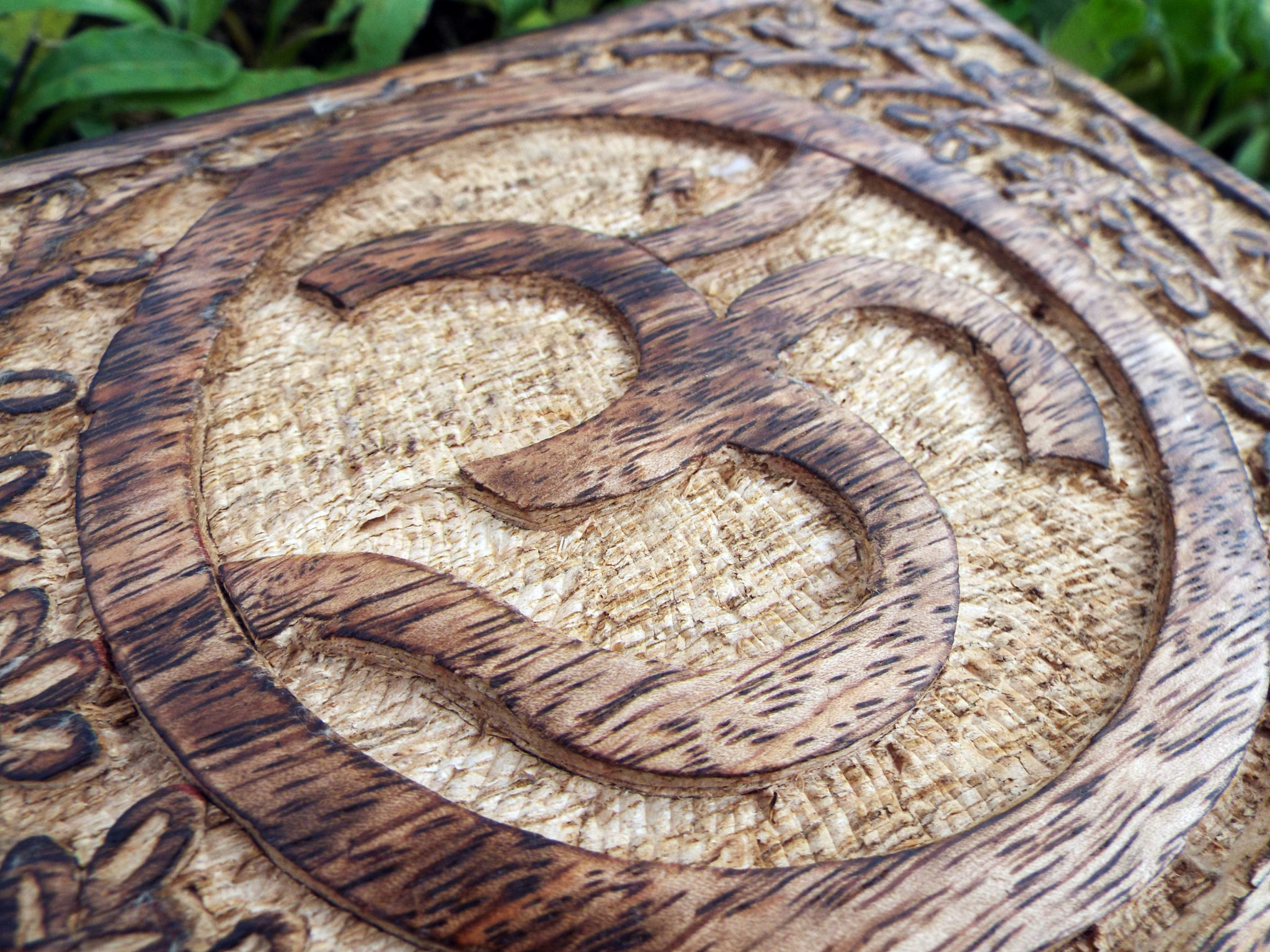 Om Symbol Box Wooden Handmade Carved Yoga Chest Indian Balinese Trinket  Mango Tree Wood